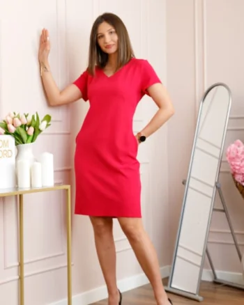 Rochie rosie eleganta cu croi drept si anchior Lucinda
