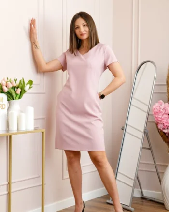 Rochie roz pudrat eleganta cu croi drept si anchior Lucinda