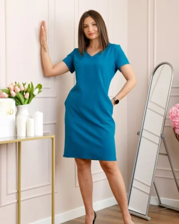 Rochie albastru petrol eleganta cu croi drept si anchior Lucinda