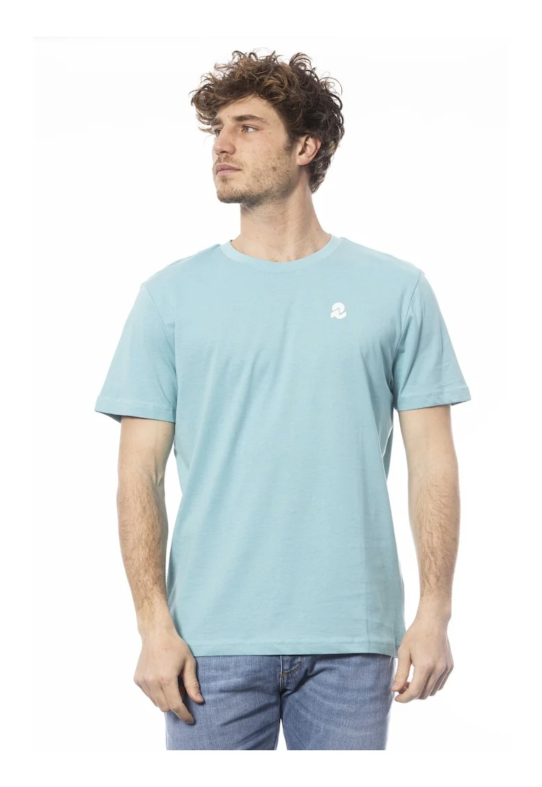 Tricou de bumbac cu decolteu la baza gatului, Albastru azur
