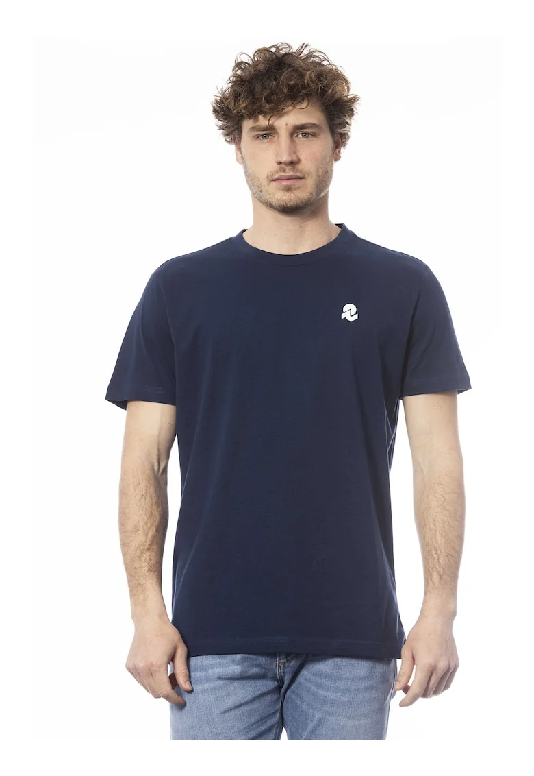 Tricou de bumbac cu decolteu la baza gatului, Albastru inchis
