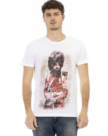 Tricou cu decolteu la baza gatului si imprimeu grafic, Alb
