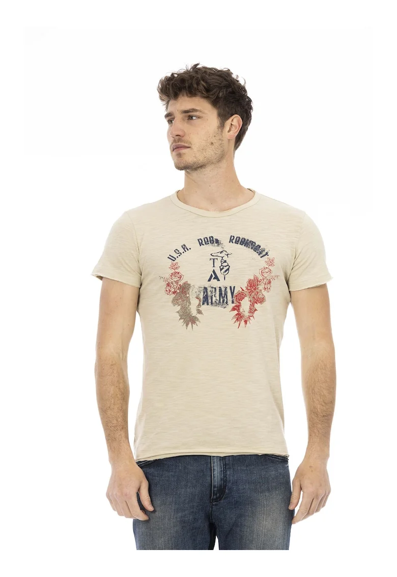 Tricou slim fit cu imprimeu grafic, Bej inchis