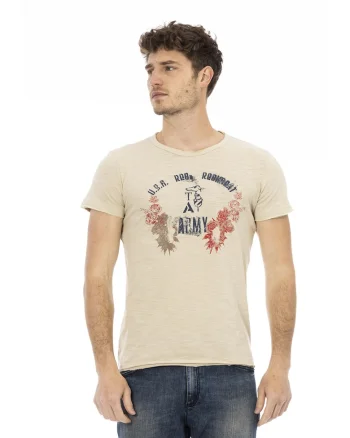 Tricou slim fit cu imprimeu grafic, Bej inchis