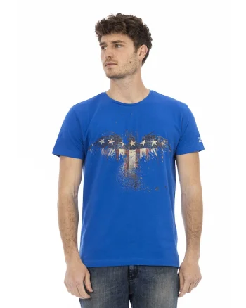 Tricou cu decolteu la baza gatului si imprimeu grafic, Albastru royal