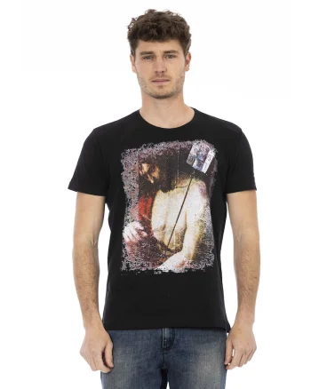 Tricou slim-fit cu imprimeu grafic, Negru