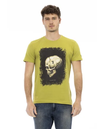 Tricou cu decolteu la baza gatului si imprimeu, Verde lime