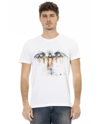 Tricou cu decolteu la baza gatului si imprimeu grafic, Alb