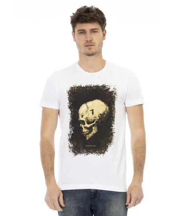 Tricou cu decolteu la baza gatului si imprimeu, Alb