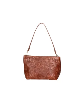 Geanta de piele cu aspect de piele de crocodil, Maro taupe