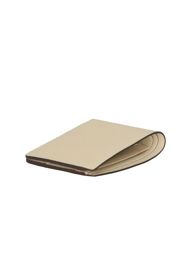 Portofel pliabil unisex piele, Bej, 9.5 x 12 x 2.5 cm