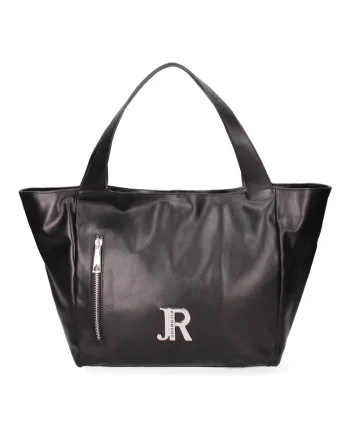 Geanta shopper din piele, Negru/Argintiu