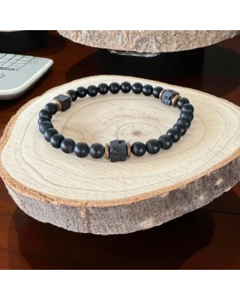 Bratara Barbati Evander pe elastic din Onix mat si Piatra de lava