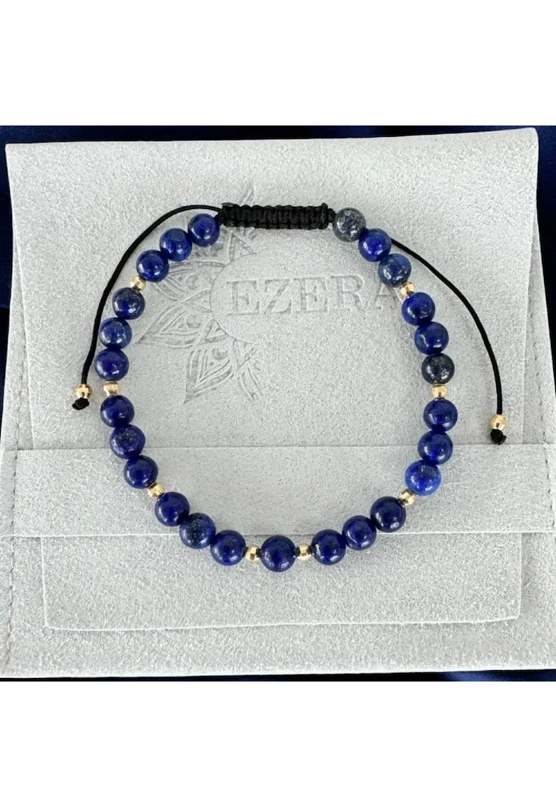 Bratara snur barbati Arcas din Lapis Lazuli cu accesorii din argint placat cu aur