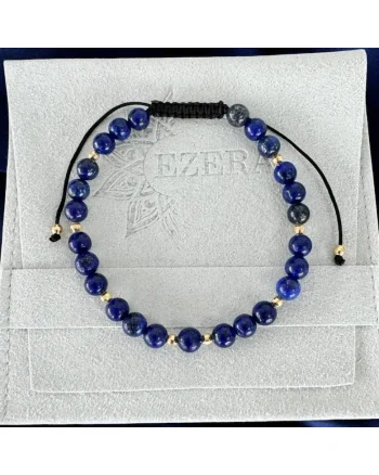 Bratara snur barbati Arcas din Lapis Lazuli cu accesorii din argint placat cu aur