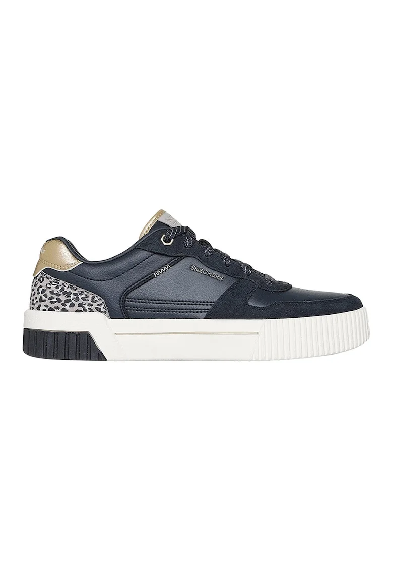 Pantofi sport cu talpa flatform si insertii din piele intoarsa Jade, Auriu/Bleumarin