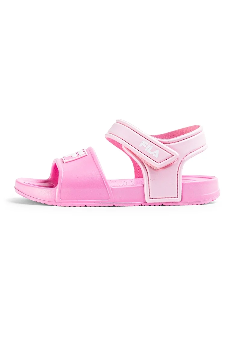 Sandale cu inchidere velcro si logo, Alb/Roz deschis