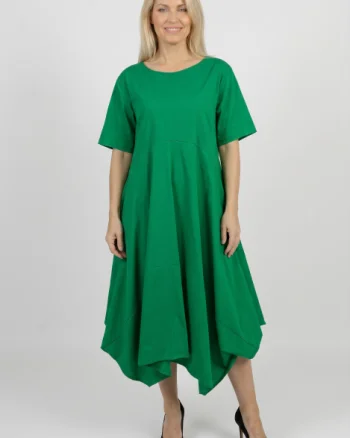 Rochie midi lejera oversize din bumbac, cu croi amplu si colturi, verde