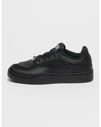 Pantofi sport low-cut cu varf oval si segmente din piele, Negru