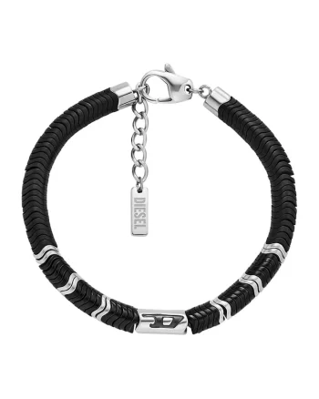 Bratara din otel inoxidabil decorata cu pietre de hematite, Negru/Argintiu