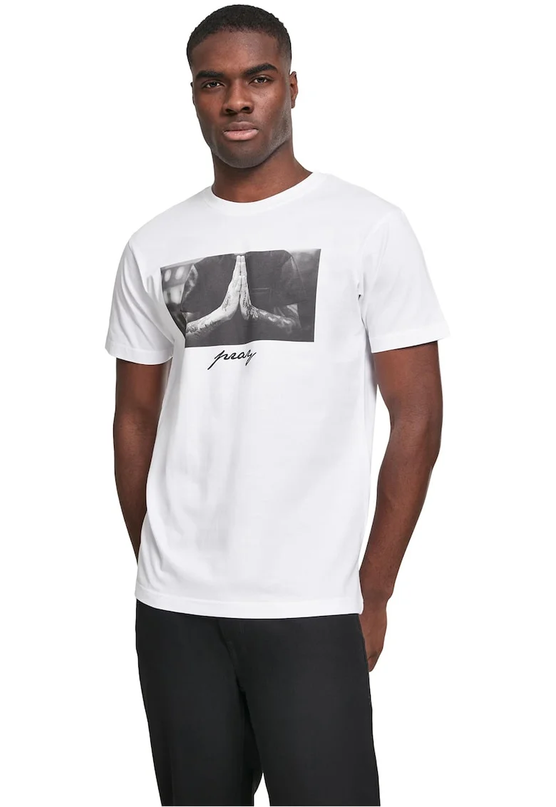 Tricou din bumbac cu imprimeu foto frontal, Alb