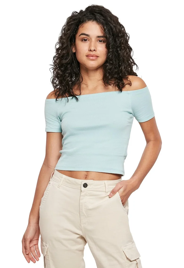 Tricou urban cu umerii goi pentru Femei  Alb, S, Albastru pastel