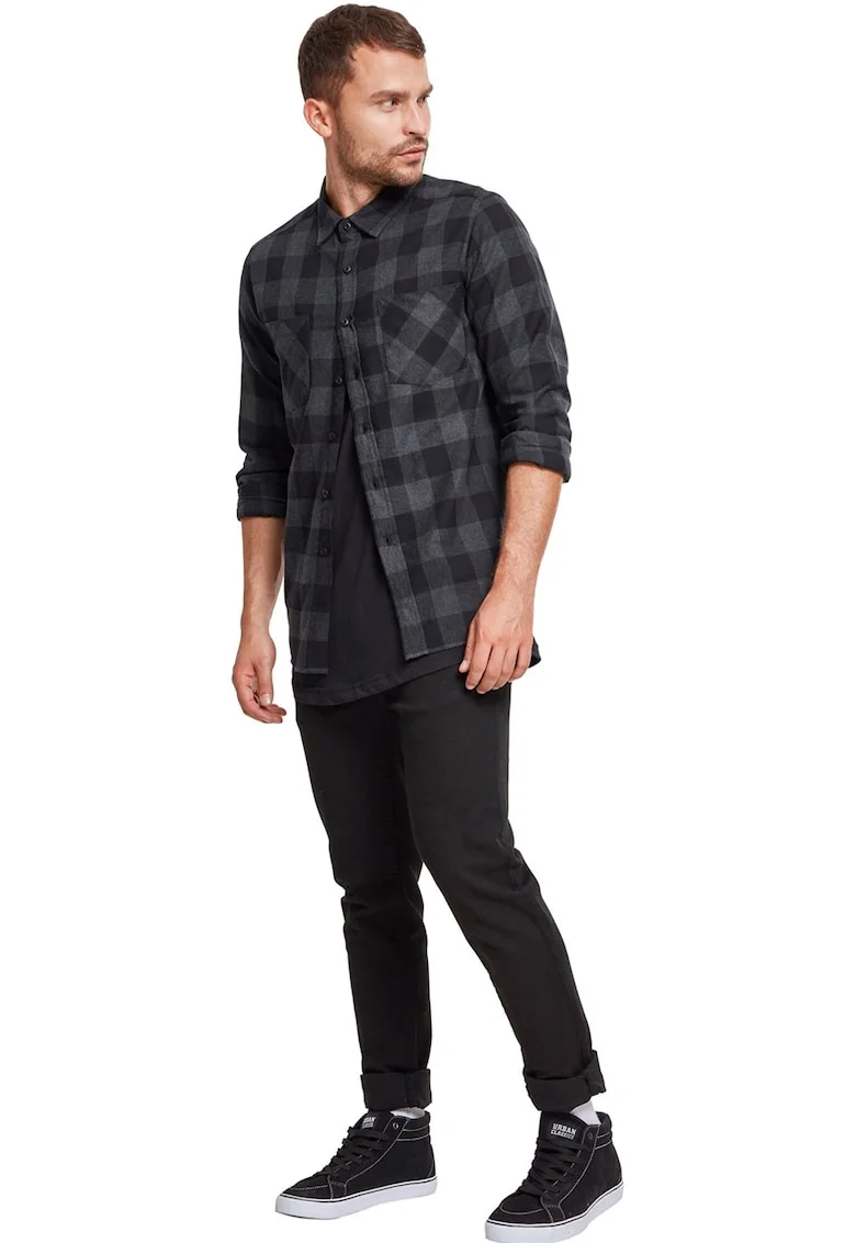 Camasa regular-fit din flanel cu model in carouri, Negru/Gri inchis