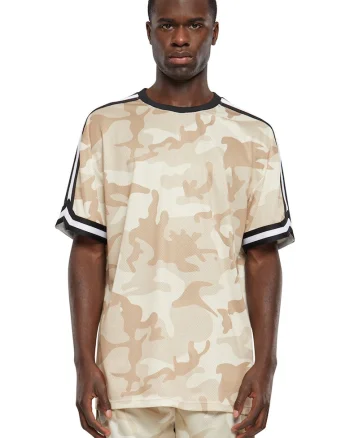 Tricou cu decolteu la baza gatului si imprimeu camuflaj, Bej/Bej deschis