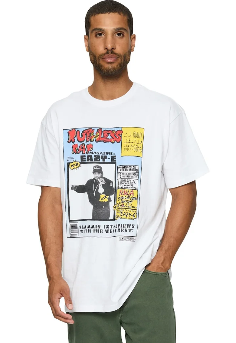 Tricou din bumbac cu imprimeu grafic, Alb/Galben/Albastru