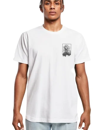 Tricou cu decolteu la baza gatului si imprimeu, Alb