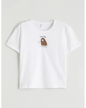 Tricou lejer de bumbac cu imprimeu frontal, Alb/Maro