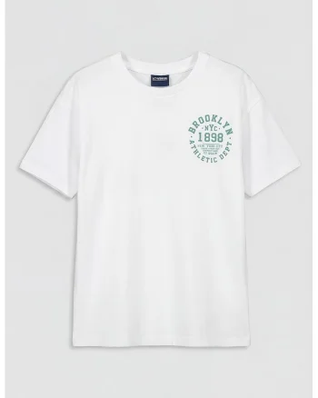 Tricou de bumbac cu decolteu la baza gatului, Alb/Verde aquamarin