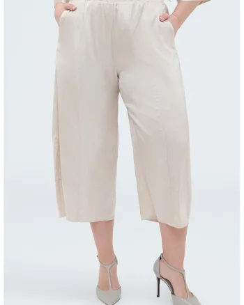 Pantaloni crop cu croiala dreapta, Alb fildes
