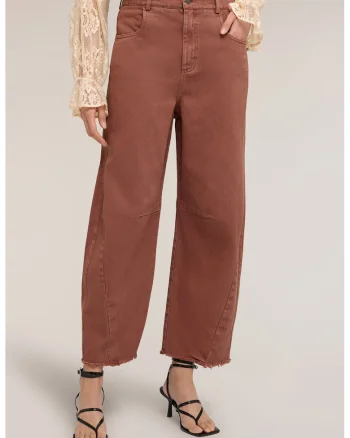 Pantaloni barrel fit de bumbac, Maro scortisoara