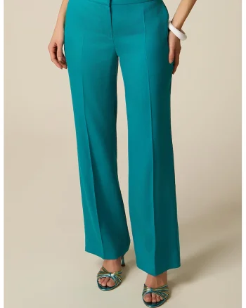 Pantaloni drepti din lyocell cu pense, Turcoaz