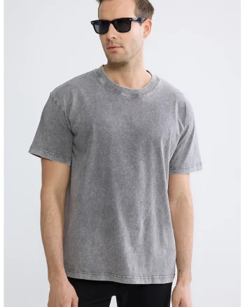 Tricou lejer de bumbac, Gri inchis melange