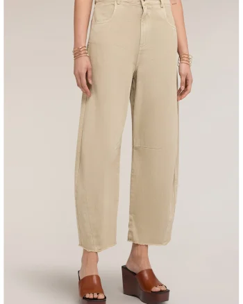 Pantaloni barrel fit de bumbac, Bej deschis