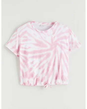 Tricou din amestec de bumbac cu model tie-dye, Alb/Roz pastel