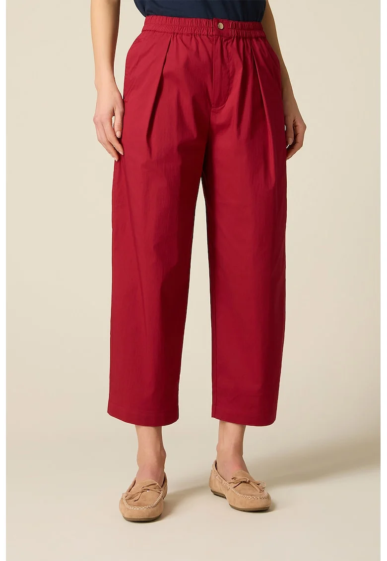 Pantaloni crop relaxed fit cu talie elastica, Rosu inchis