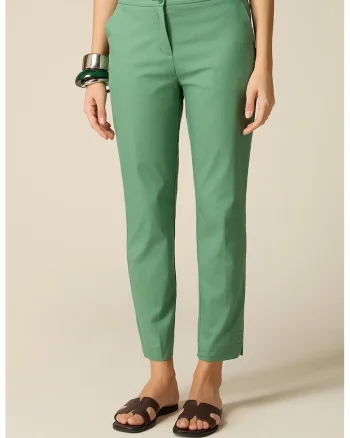 Pantaloni crop din amestec de bumbac cu croiala conica, Verde deschis