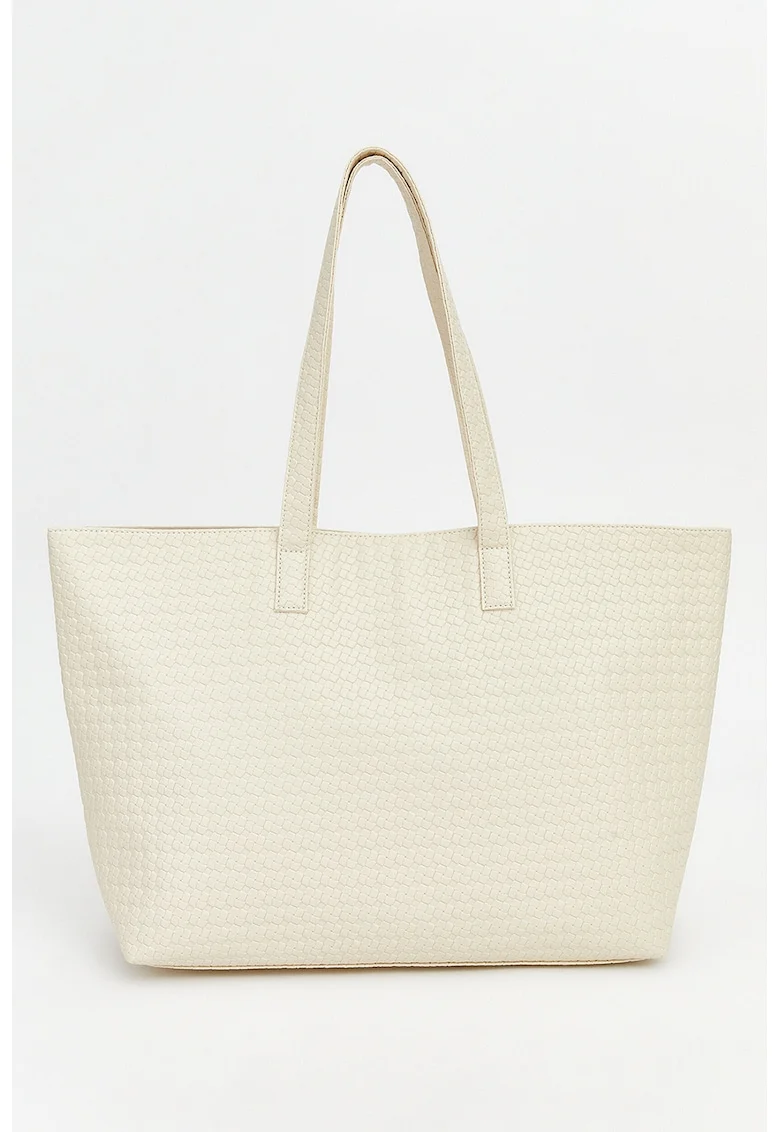 Geanta shopper de piele ecologica, Alb fildes