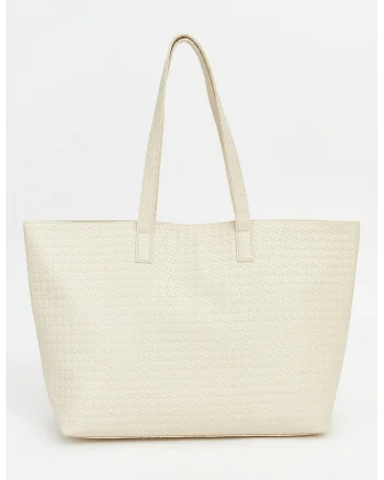 Geanta shopper de piele ecologica, Alb fildes