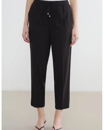 Pantaloni crop conici cu snur, Negru