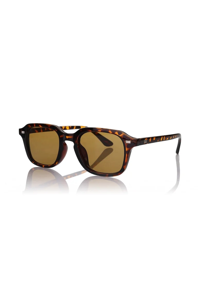 Ochelari de soare patrati cu rama animal print si model unisex, Maro inchis/Galben pal