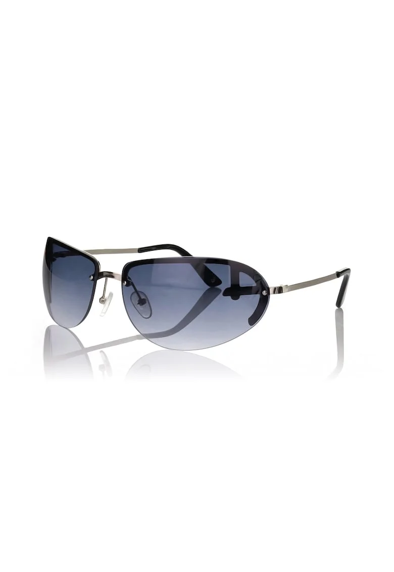 Ochelari de soare ovali cu model unisex, Negru/Argintiu