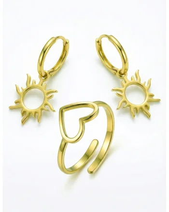 Set de cercei si inel placat cu aur de 18K - 3 piese, Auriu