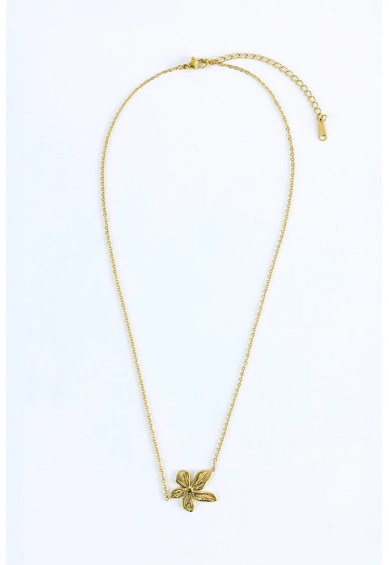 Colier placat cu aur de 18K, cu pandantiv in forma de floare, Auriu