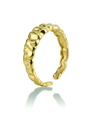 Inel ajustabil placat cu aur de 18K, cu aspect texturat, Auriu