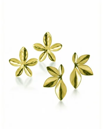 Set de cercei in forma de floare placat cu aur de 18K - 2 perechi, Auriu