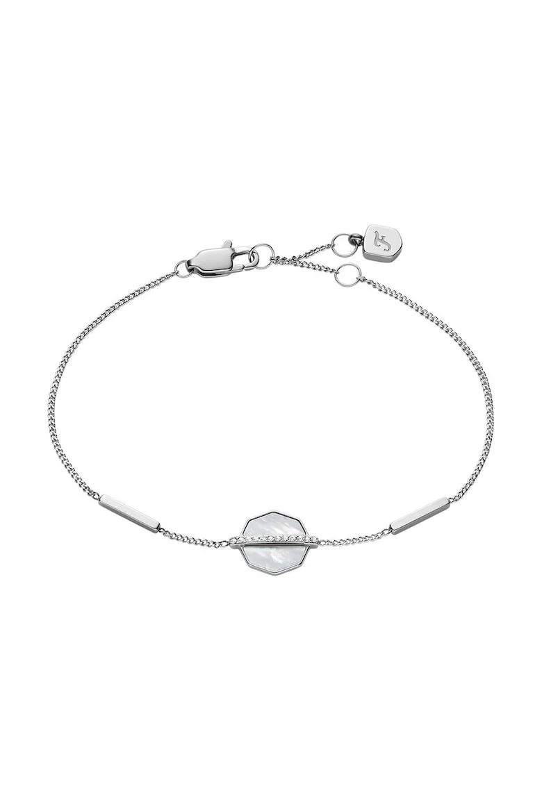 Bratara din otel inoxidabil decorata cu talismane Mother Of Pearl si zirconia, Argintiu